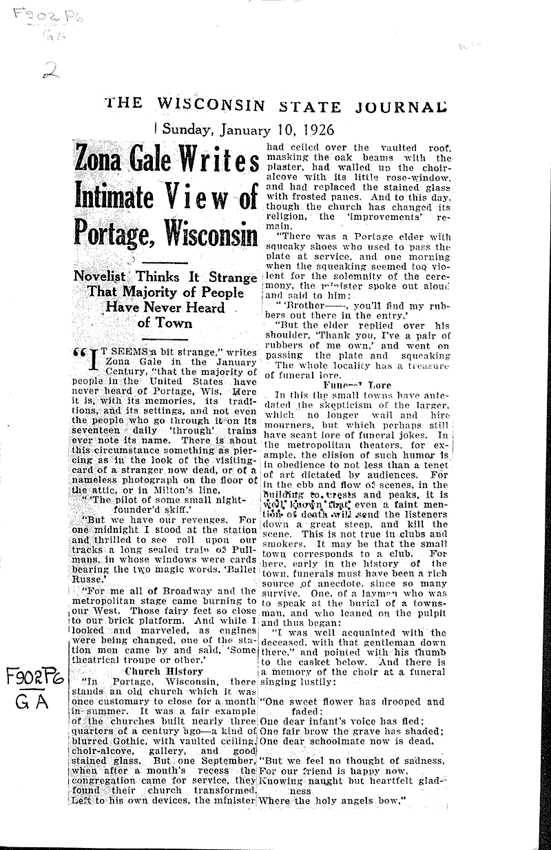  Source: Wisconsin State Journal Topics: Art and Music Date: 1926-01-10