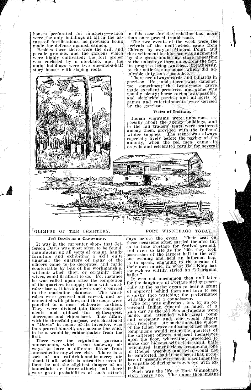 Old Fort Winnebago Newspaper Article/Clipping Wisconsin Historical