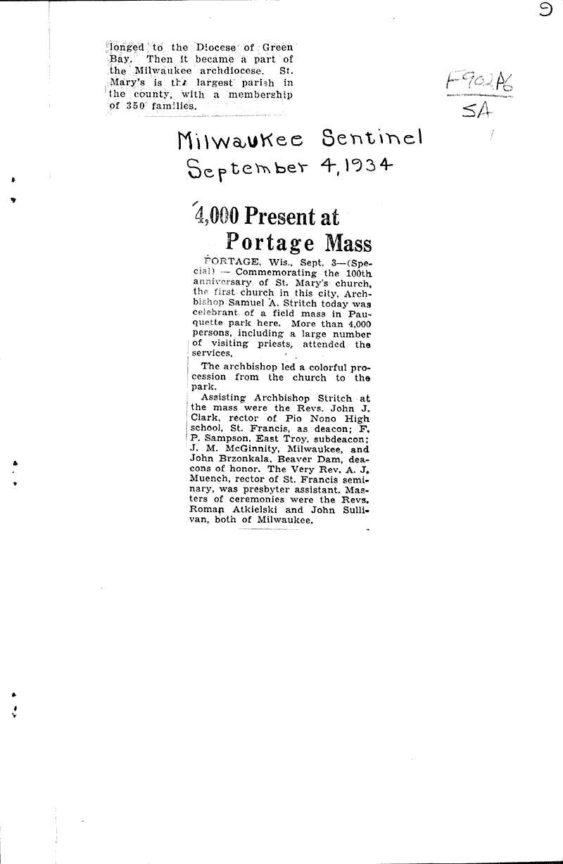  Source: Portage Register-Democrat Topics: Church History Date: 1934-01-02