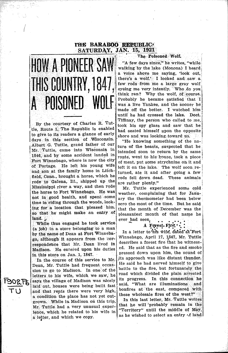  Source: Baraboo Republic Topics: Immigrants Date: 1921-01-15