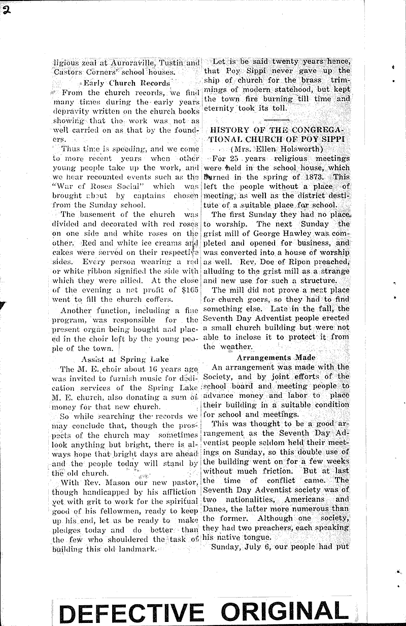 The early history of Poy Sippi Newspaper Article/Clipping Wisconsin