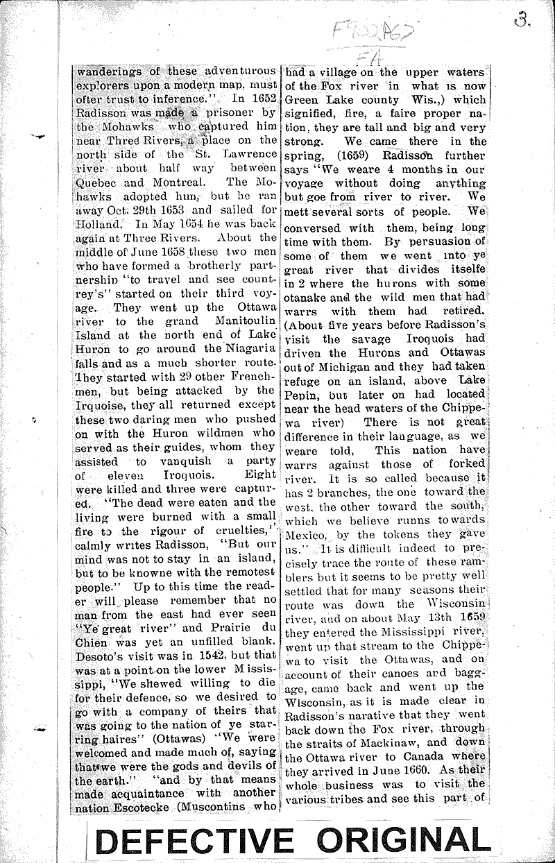 Early historical events of Prairie du Chien Newspaper Article