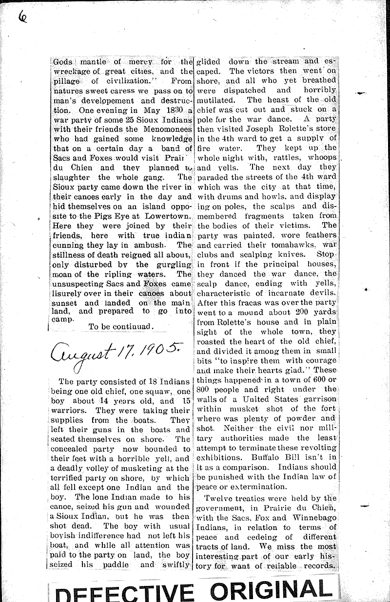 Early historical events of Prairie du Chien Newspaper Article