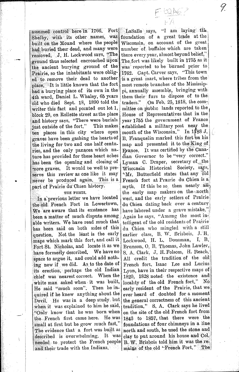 Early historical events of Prairie du Chien Newspaper Article