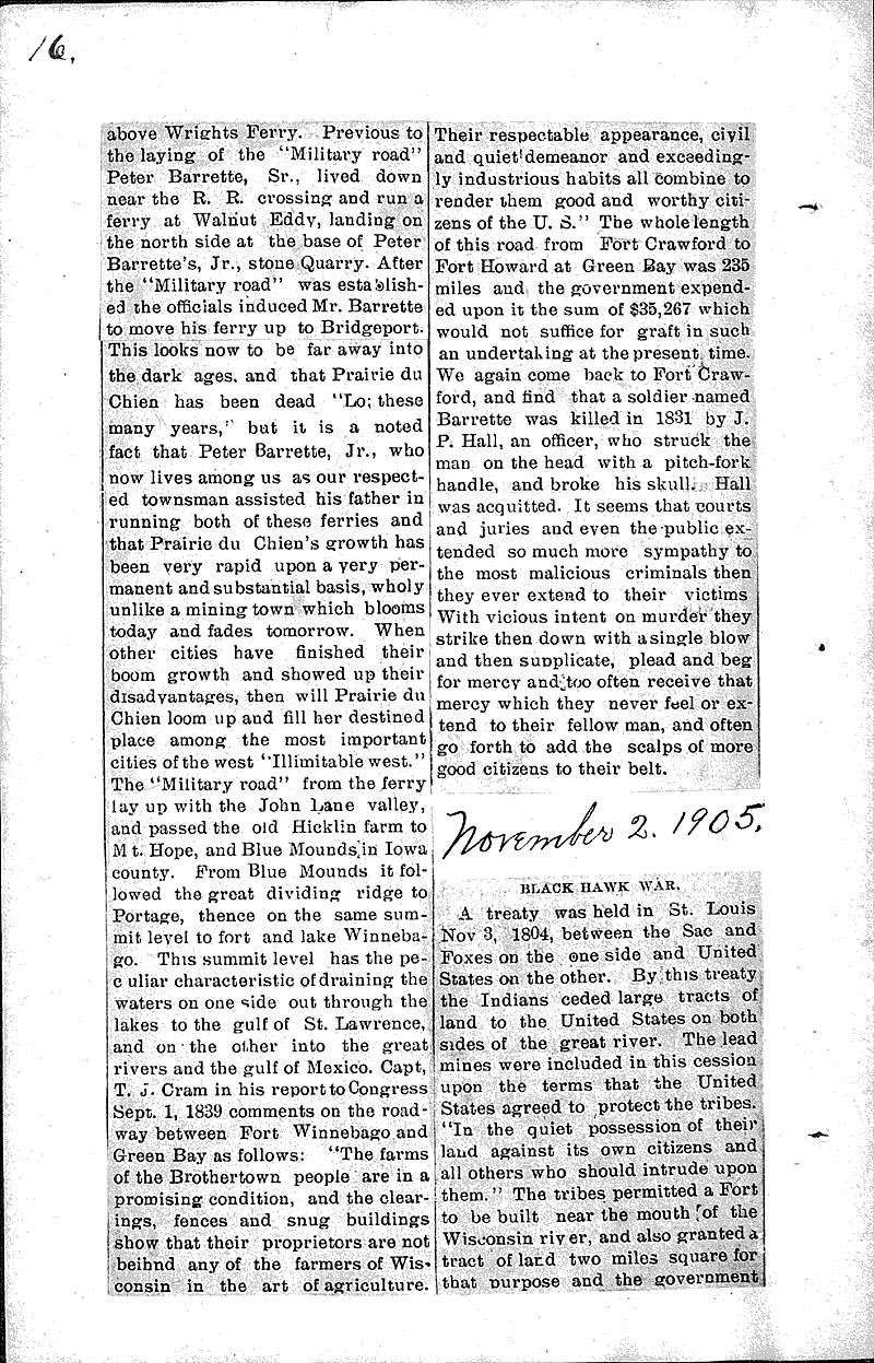 Early historical events of Prairie du Chien Newspaper Article