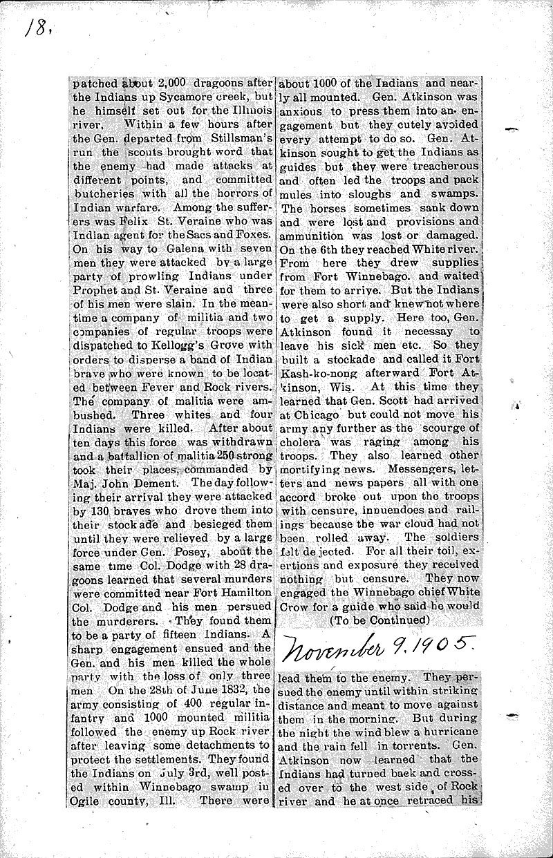 Early historical events of Prairie du Chien Newspaper Article
