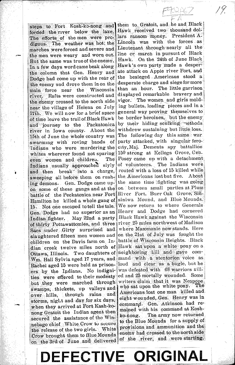 Early historical events of Prairie du Chien Newspaper Article