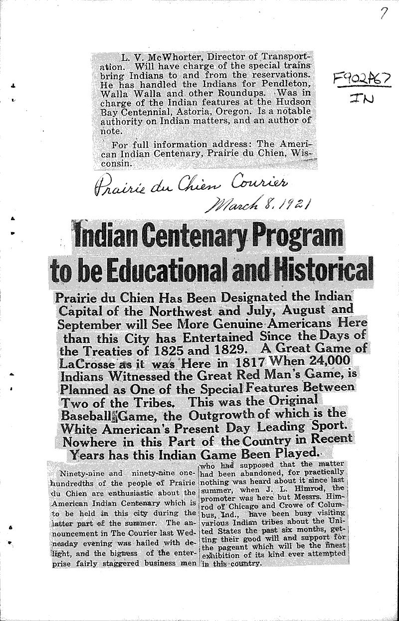  Source: Prairie du Chien Courier Date: 1921-03-01