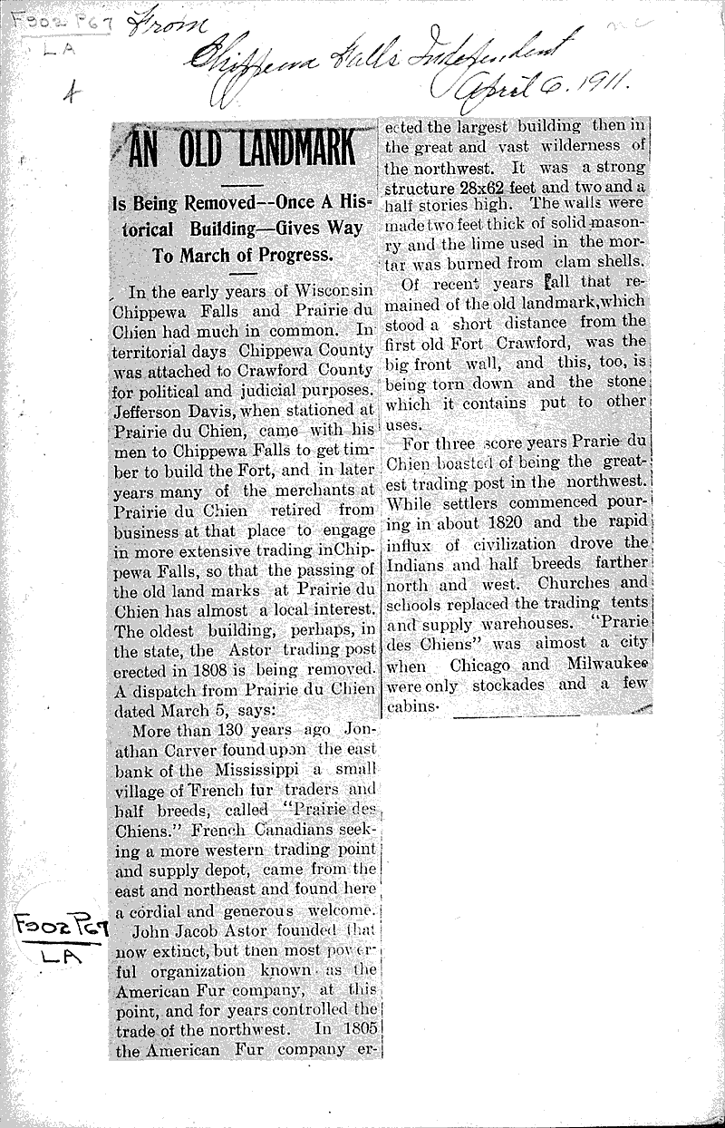  Source: Chippewa Falls Independent Topics: Architecture Date: 1911-04-06