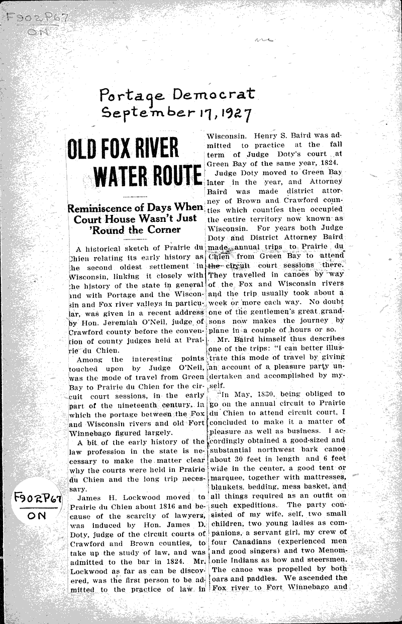  Source: Portage Democrat Topics: Transportation Date: 1927-09-17