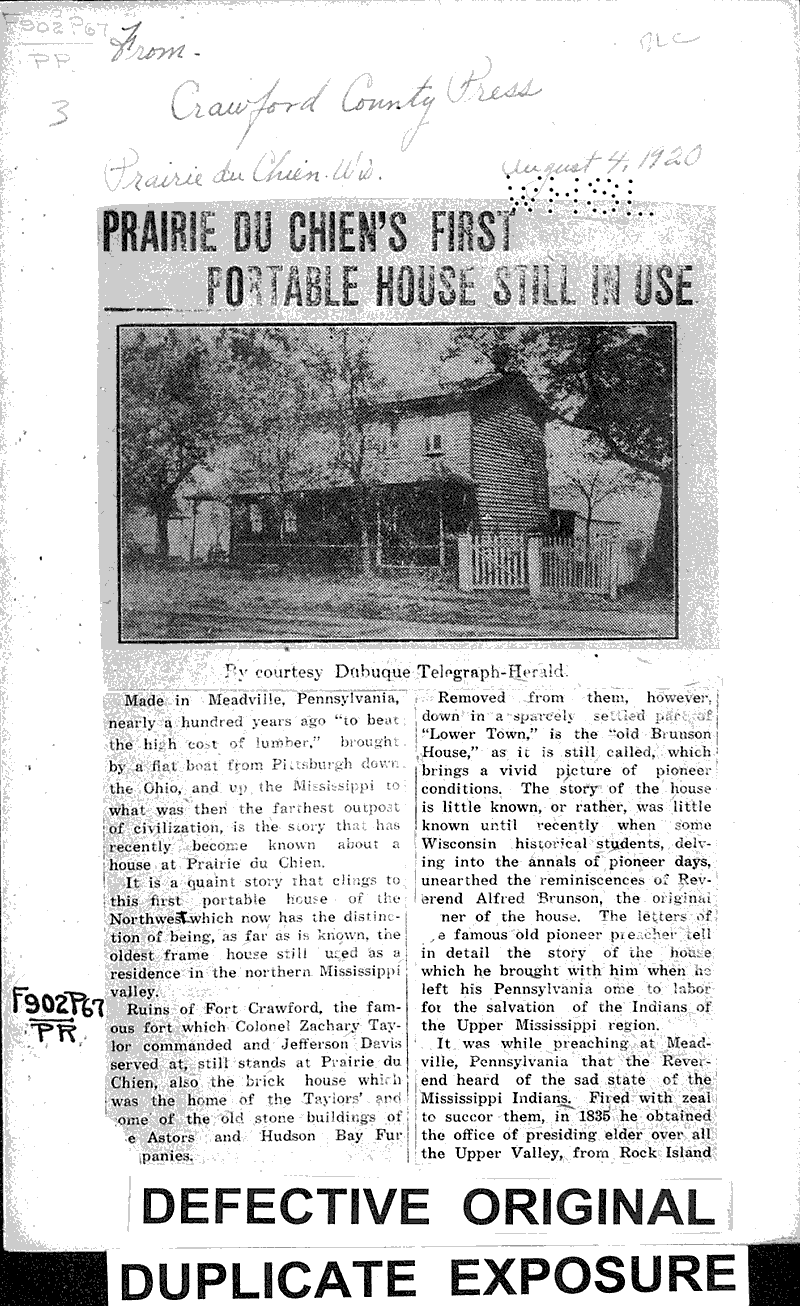 Prairie du Chien's first portable house still in use Newspaper