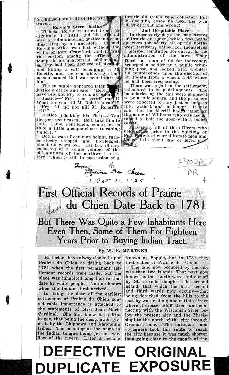 First official records of prairie du Chien date back to 1781