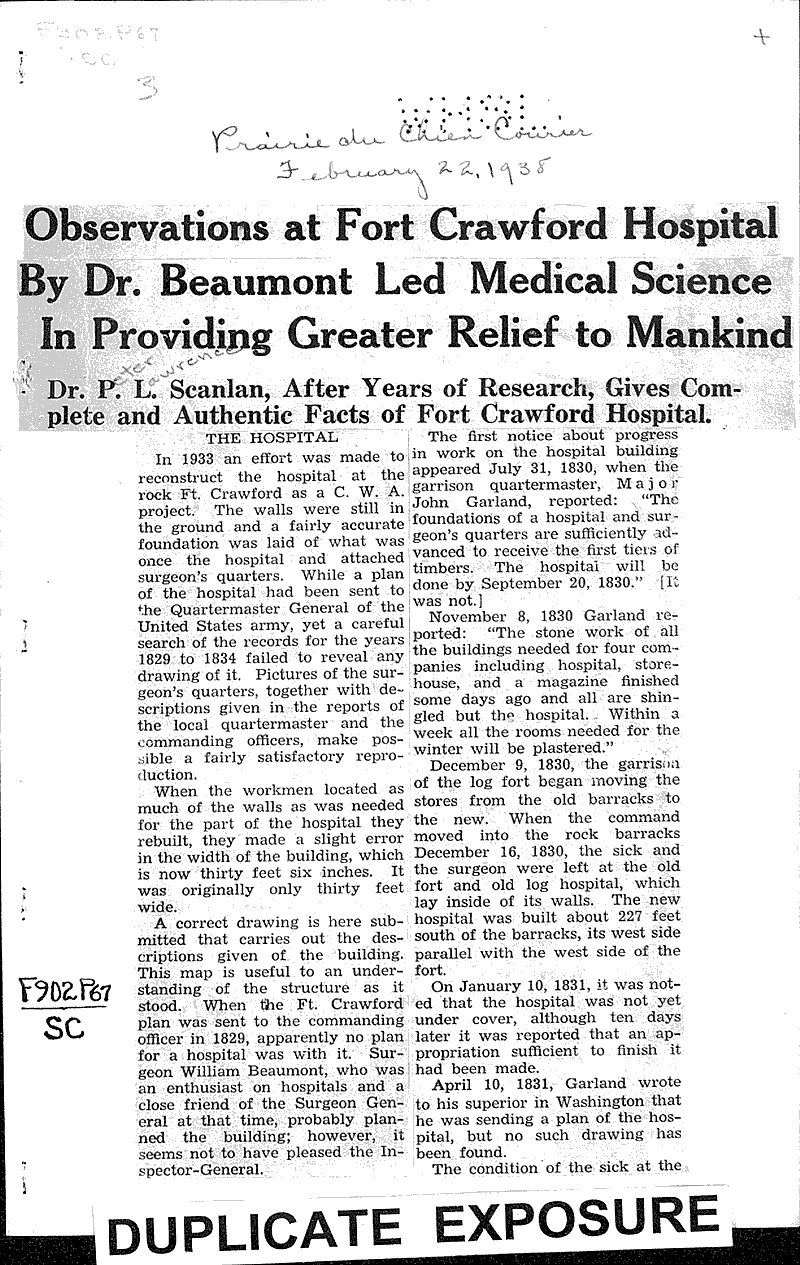  Source: Prairie du Chien Courier Topics: Architecture Date: 1935-02-22