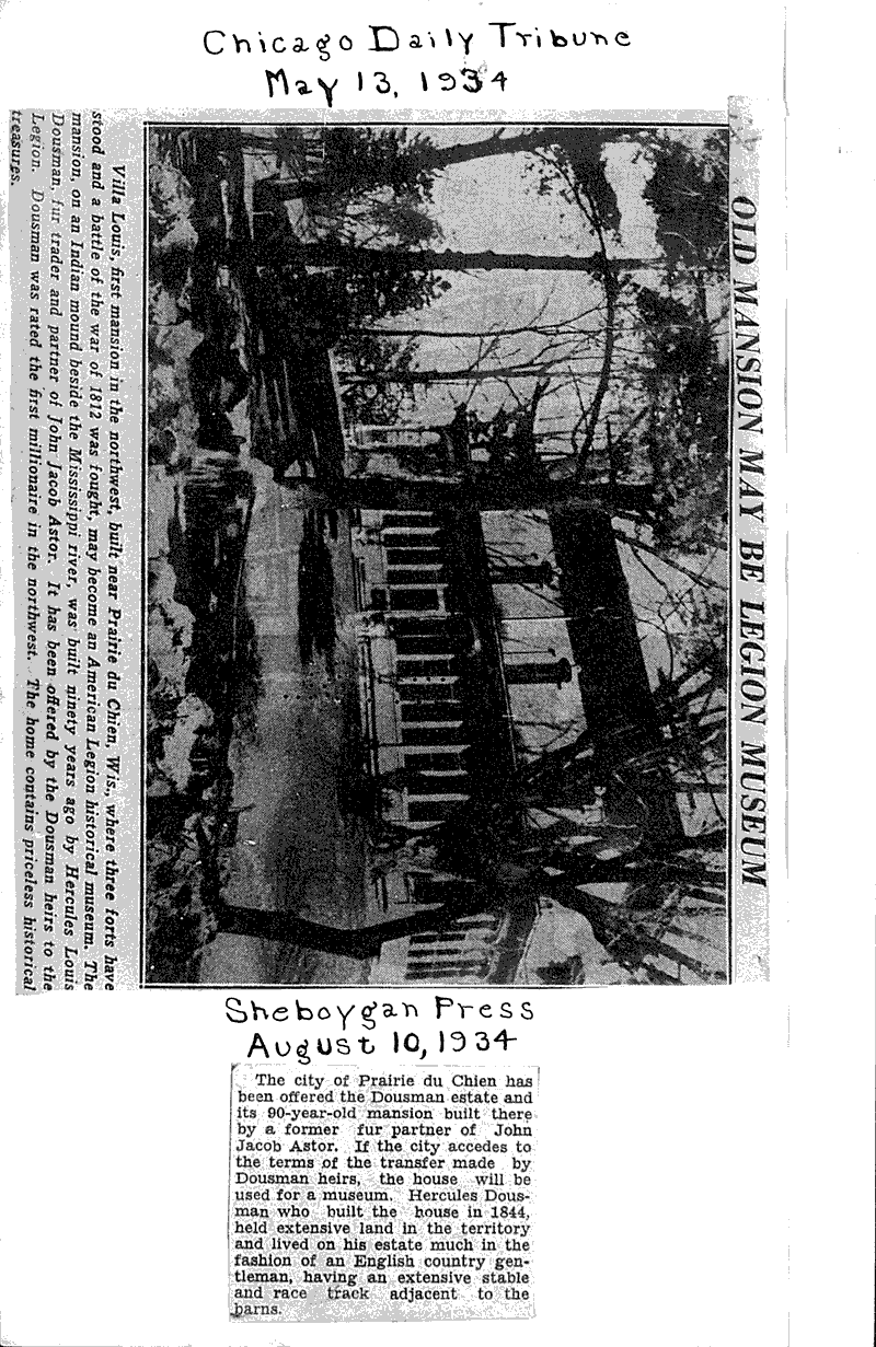 Dousman estate offered to Prairie du Chien Newspaper Article/Clipping