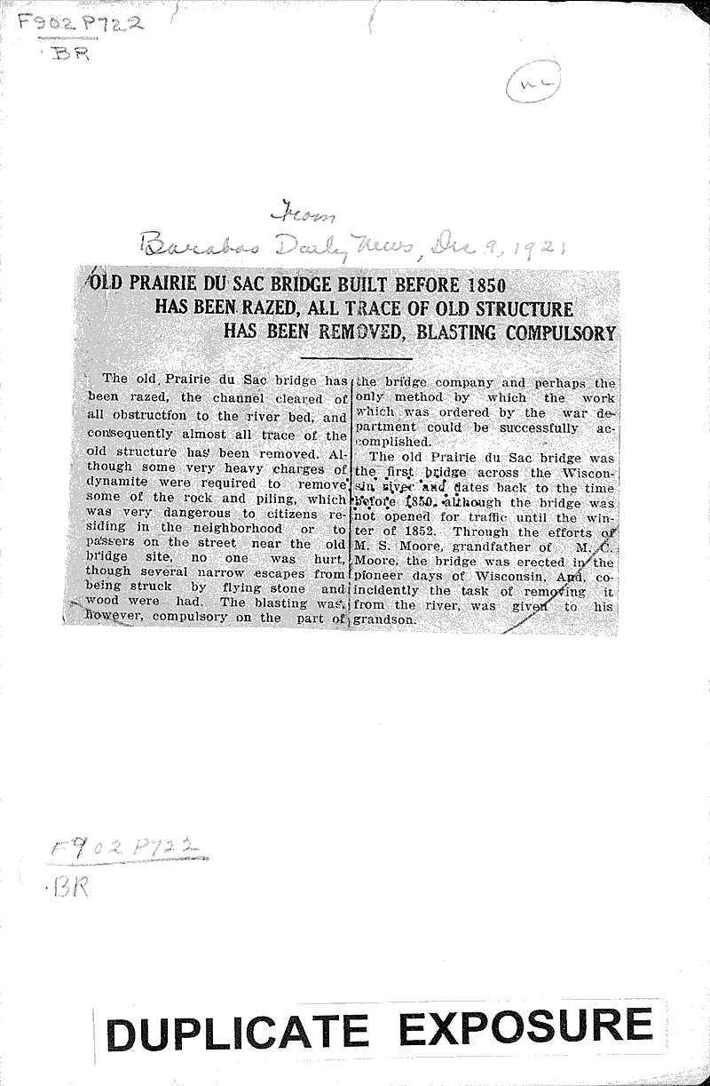 Old Prairie du Sac bridge built before 1850 has been razed Newspaper