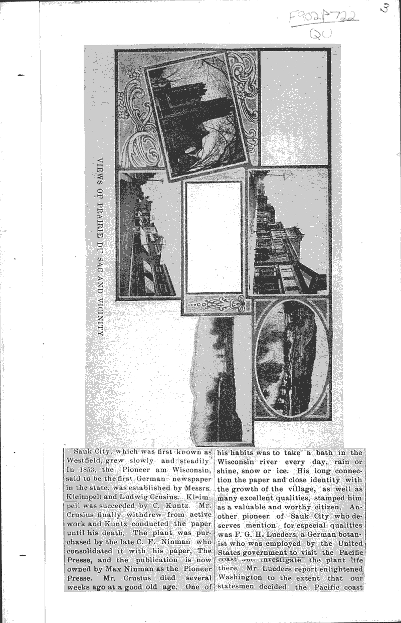 On the Wisconsin Sketch of Prairie du Sac and Sauk City Newspaper