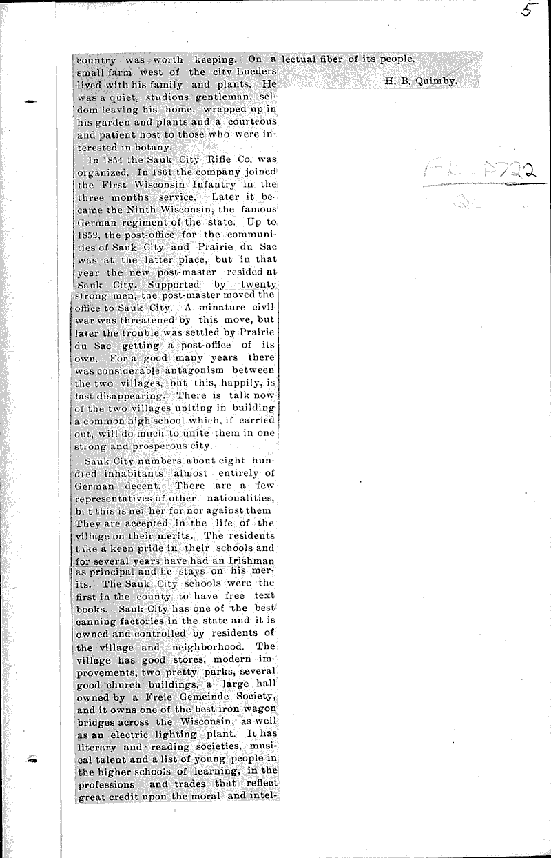 On the Wisconsin Sketch of Prairie du Sac and Sauk City Newspaper