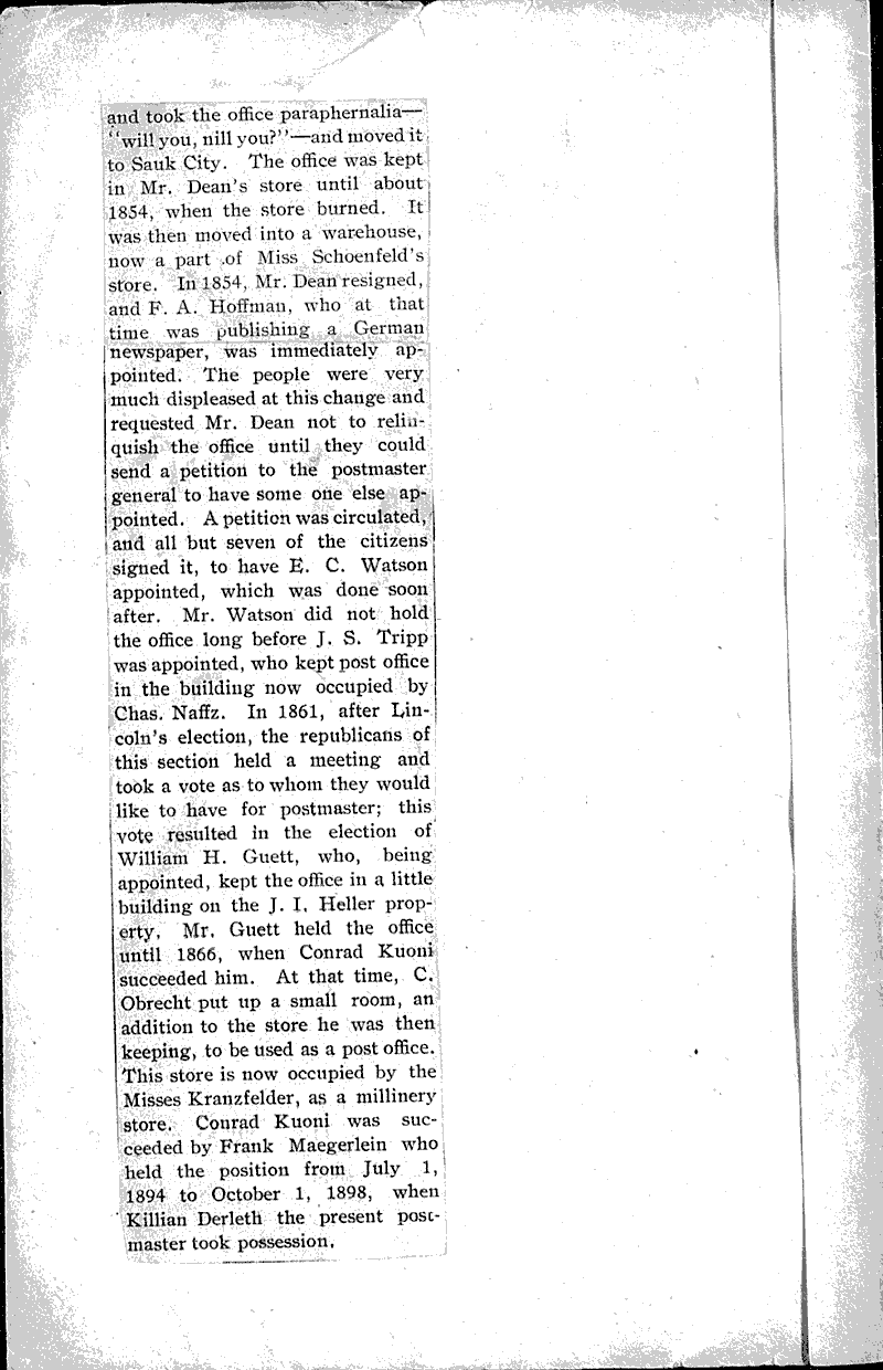 Twin cities' postoffices Newspaper Article/Clipping Wisconsin