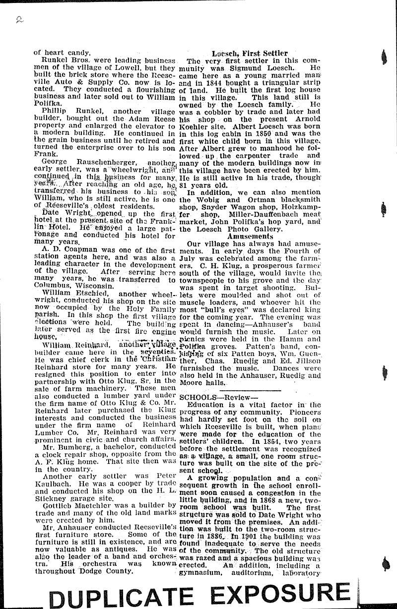 Reeseville early history review Newspaper Article/Clipping