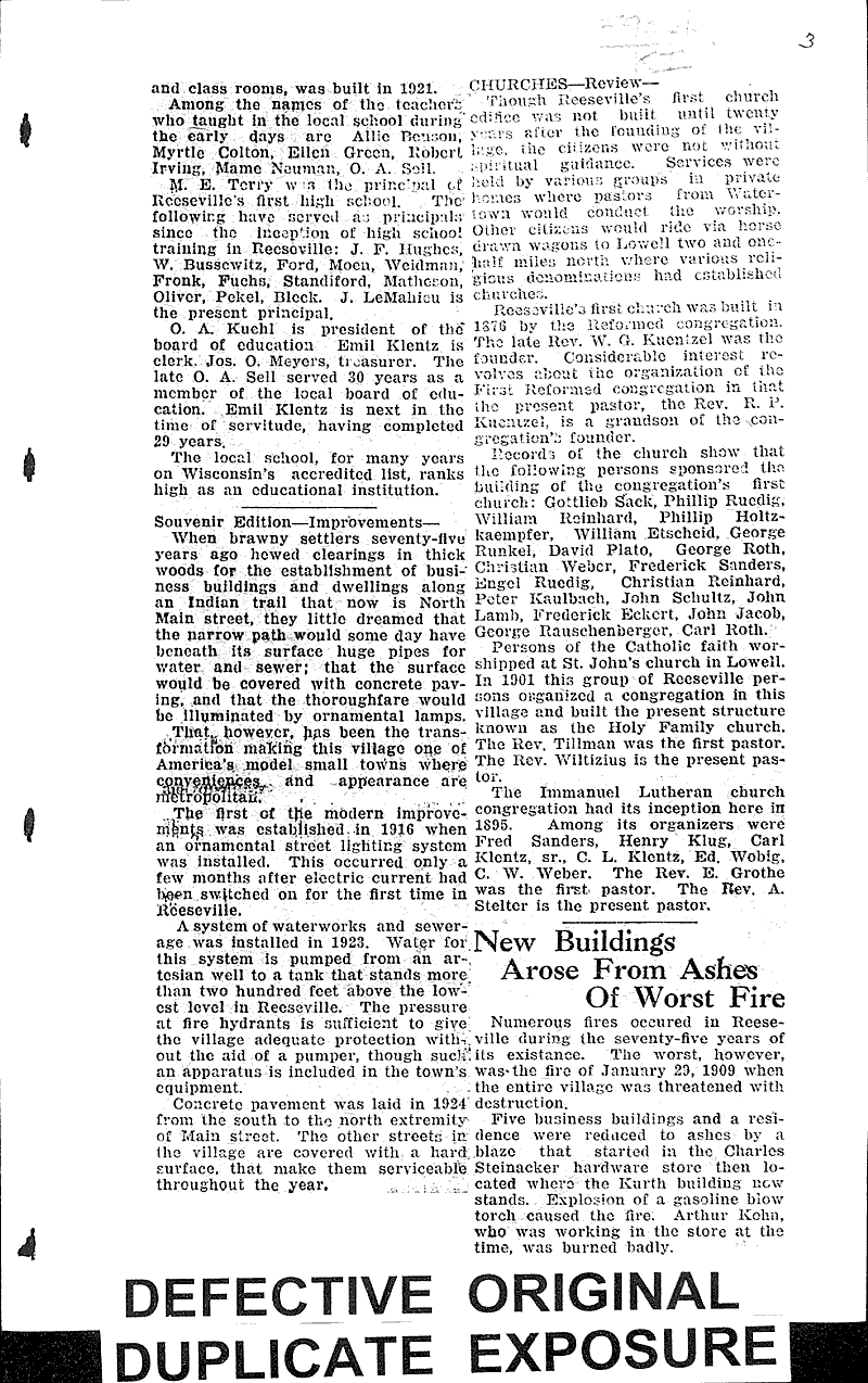 Reeseville early history review Newspaper Article/Clipping