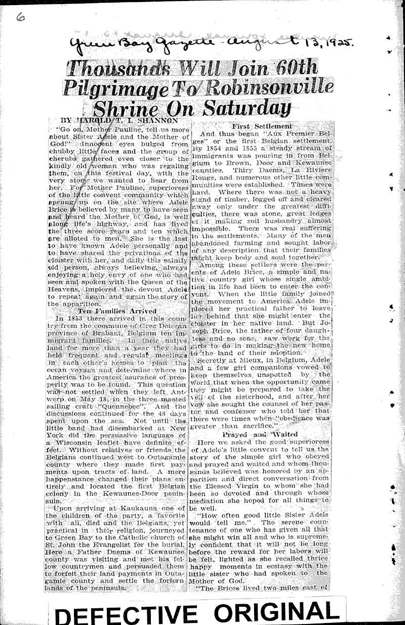  Source: Green Bay Gazette Date: 1925-08-13