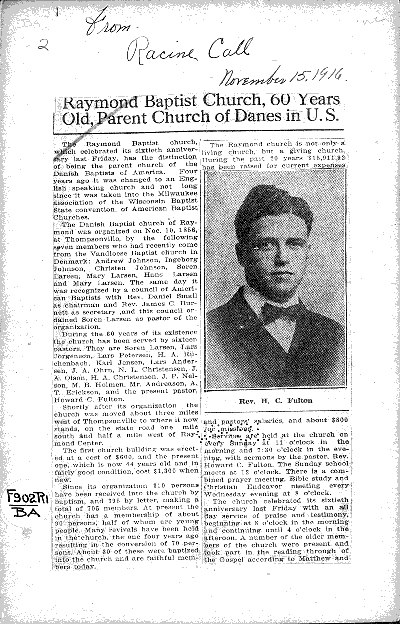 Source: Racine Call Topics: Church History Date: 1916-11-15