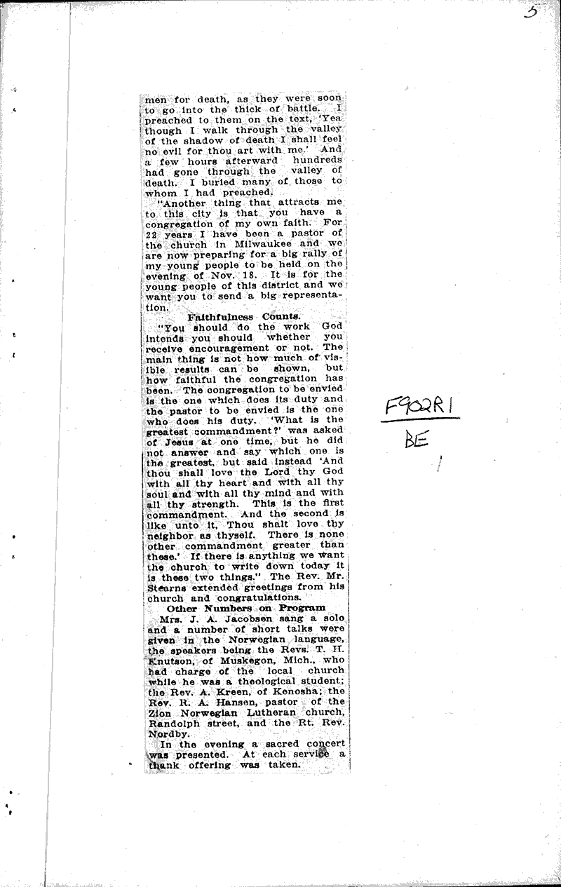 Source: Racine Daily Journal Topics: Church History Date: 1923-10-01