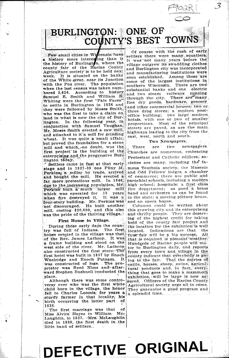 Burlington one of county's best Newspaper Article/Clipping