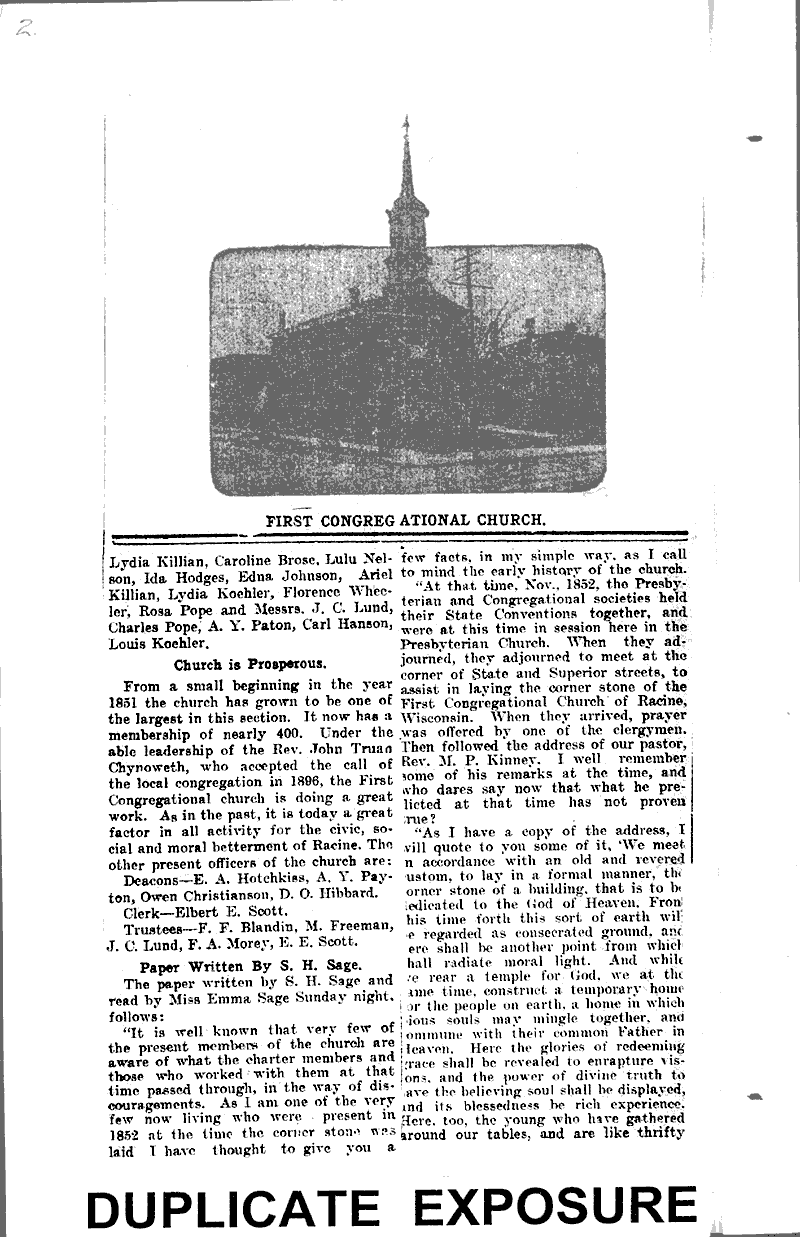  Source: Racine Journal Topics: Church History Date: 1911-02-06