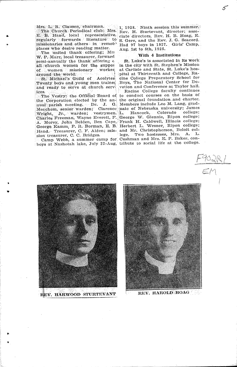  Source: Racine Times Call Topics: Church History Date: 1928-03-17