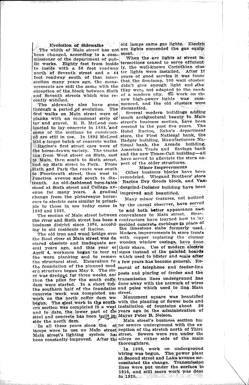 Evolution of Racine traced from early beginning Newspaper Article