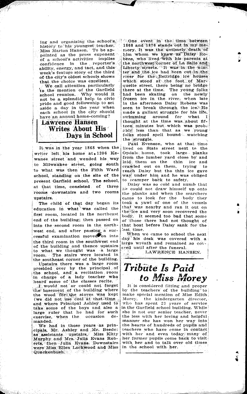Garfield school and its long record of good work Source: Racine Journal-News Topics: Education Date: 1924-11-13