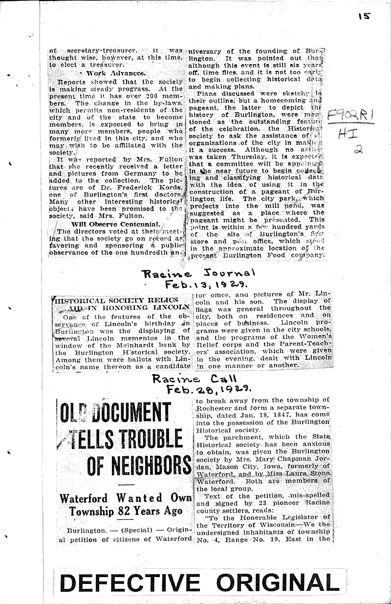  Source: Racine Call Topics: Government and Politics Date: 1929-02-28