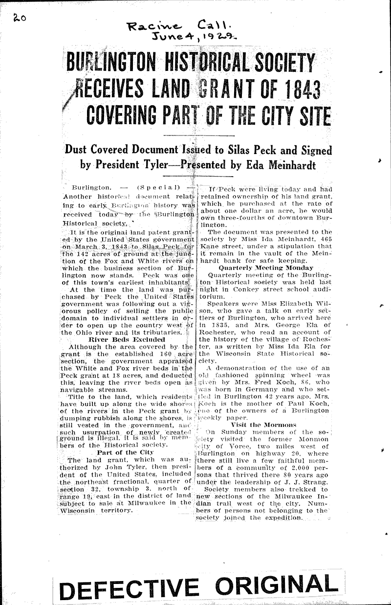  Source: Racine Call Topics: Government and Politics Date: 1929-06-04