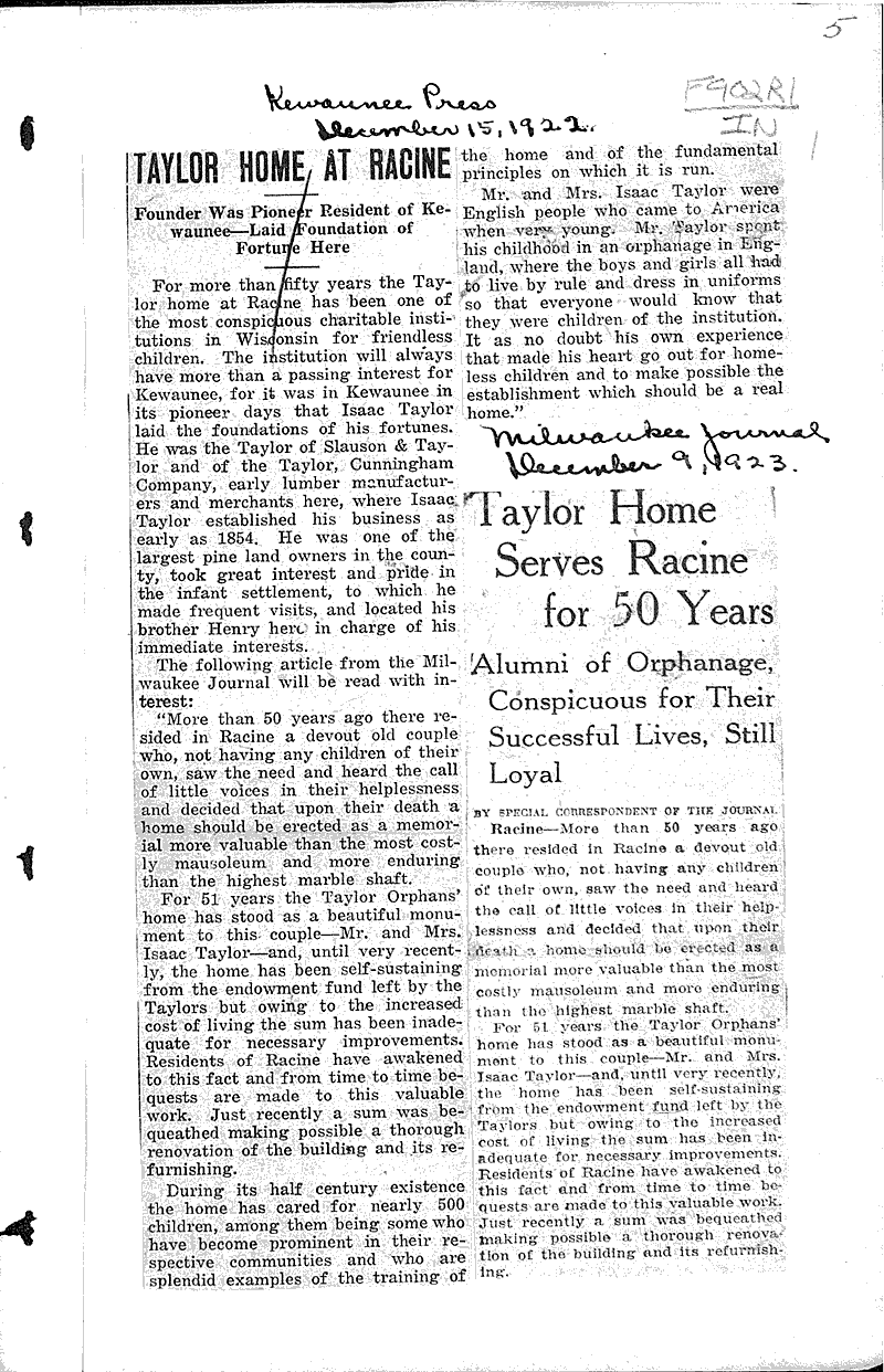  Source: Milwaukee Journal Topics: Government and Politics Date: 1923-12-09