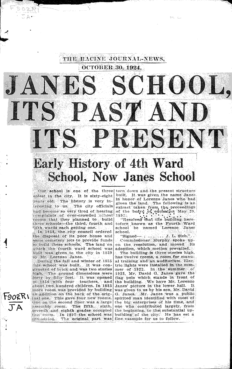  Source: Racine Journal-News Topics: Education Date: 1924-10-30