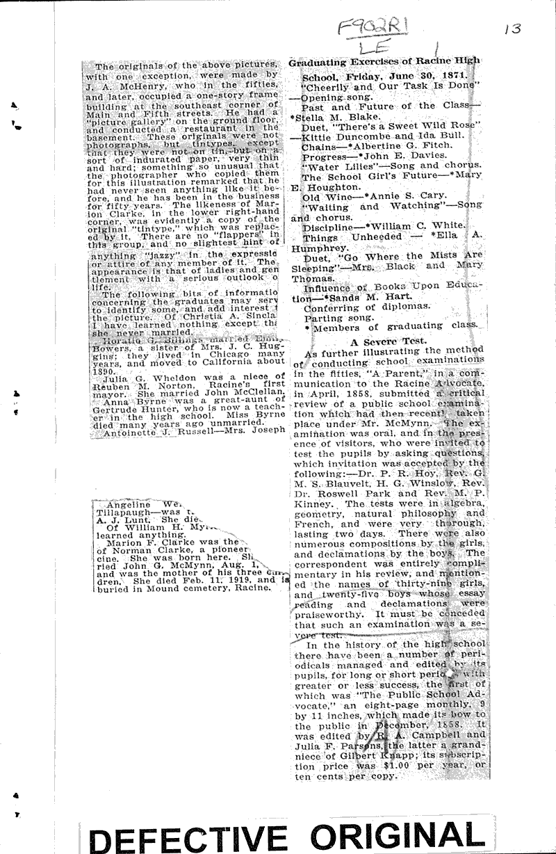  Source: Racine Journal-News Topics: Education Date: 1922-04-22