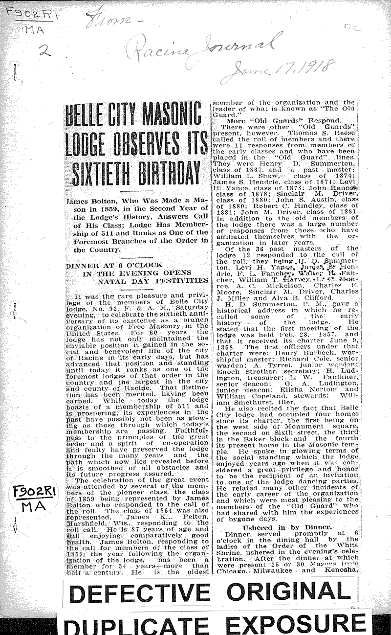  Source: Racine Journal Topics: Church History Date: 1918-06-17