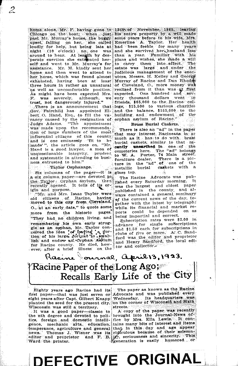 Source: Racine Journal Date: 1923-03-31