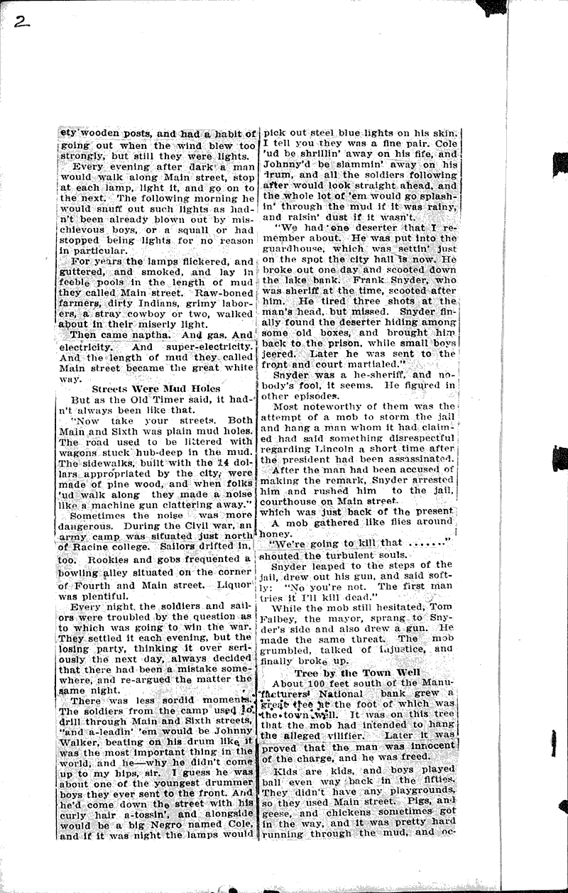 "Old timer" recalls days when the streets of Racine were unlighted