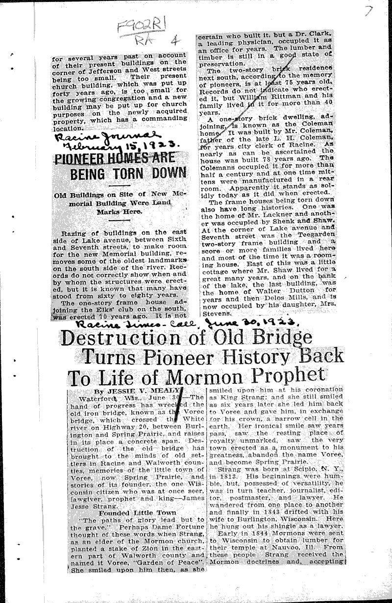  Source: Racine Journal Topics: Architecture Date: 1923-02-15