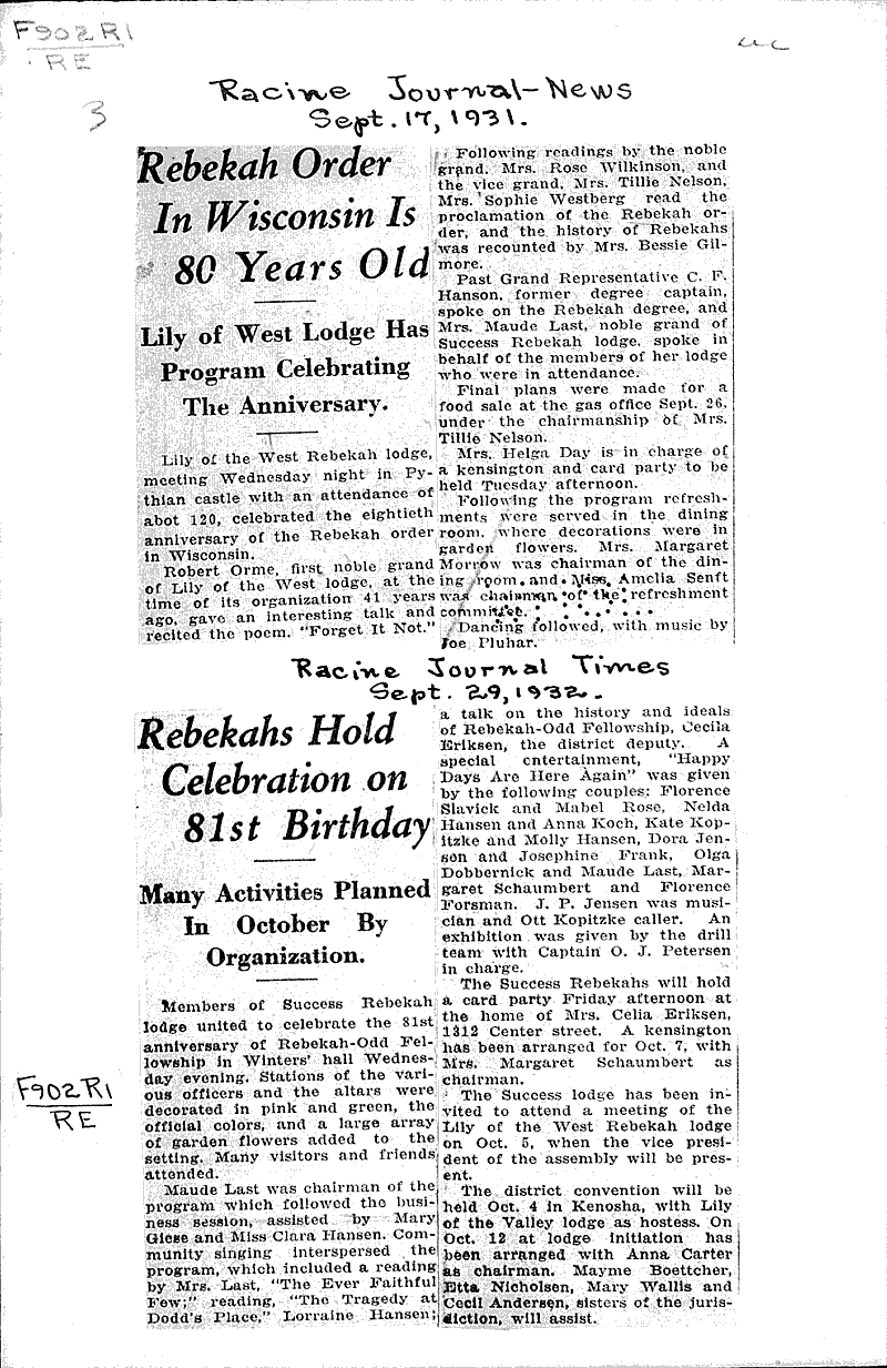  Source: Racine Journal-Times Topics: Art and Music Date: 1932-09-29