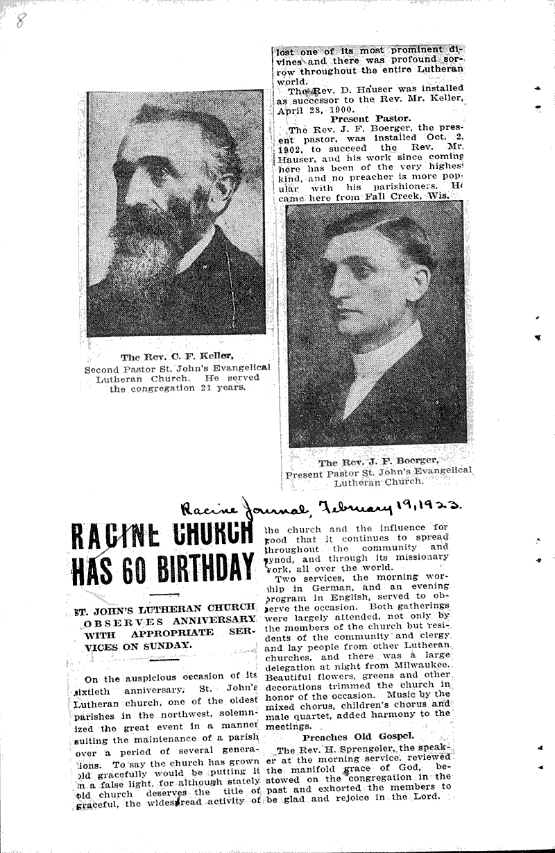 Racine church has 60 birthday Newspaper Article/Clipping Wisconsin