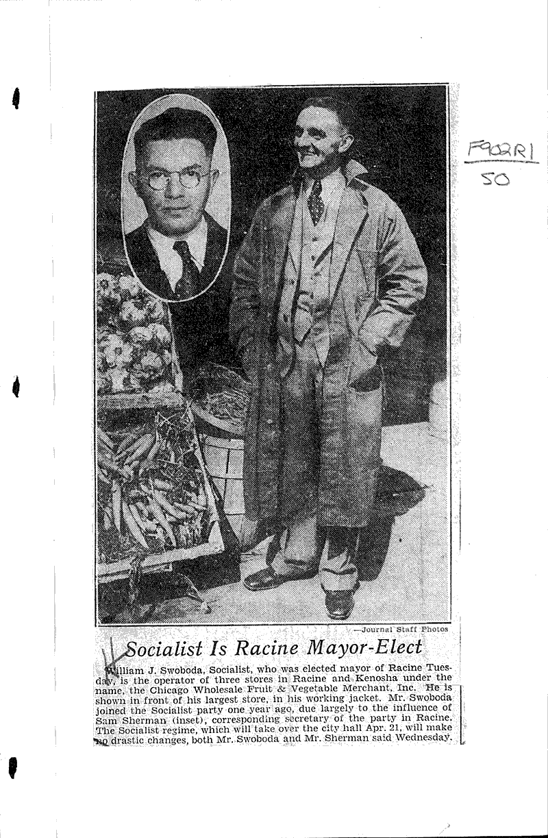 Conservative Racine eyes socialist mayor Newspaper Article/Clipping