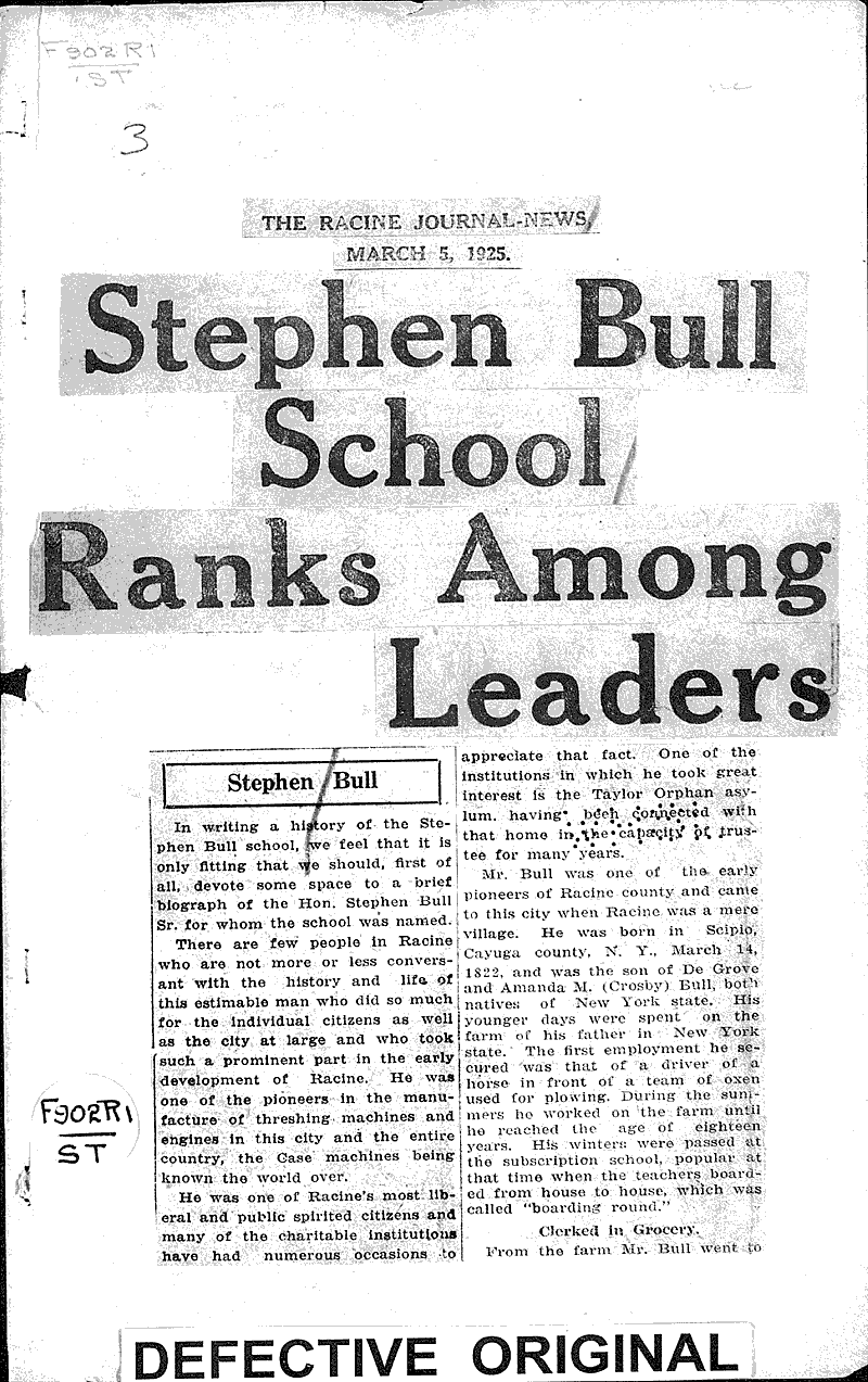  Source: Racine Journal-News Topics: Education Date: 1925-03-05