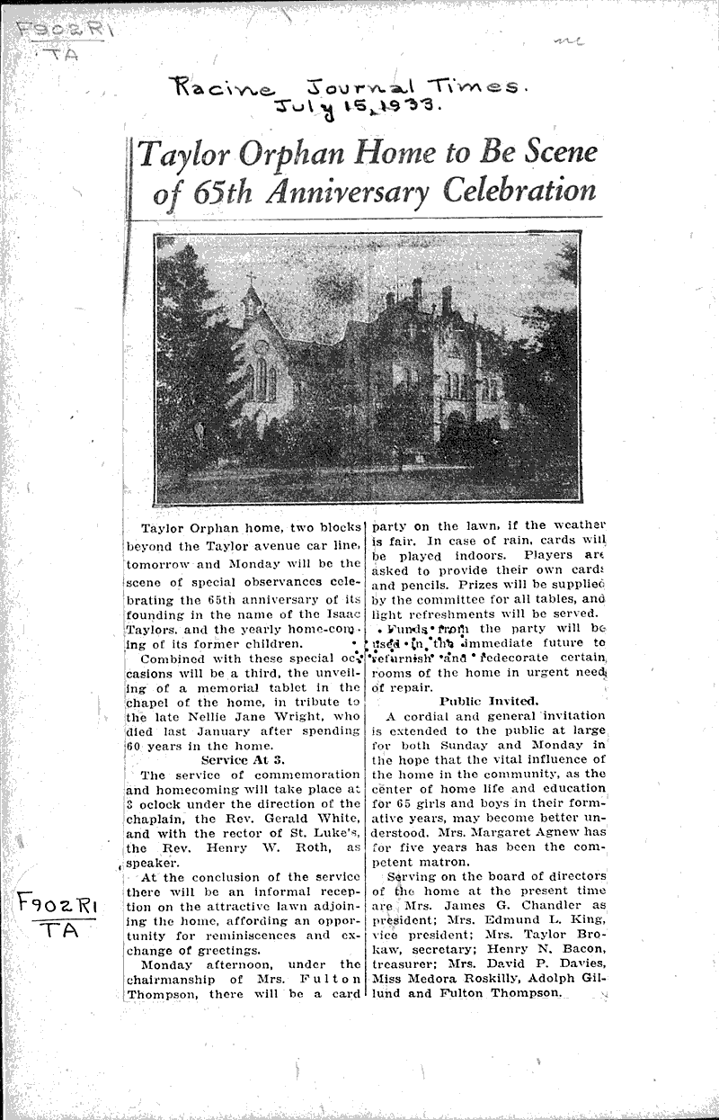  Source: Racine Journal-Times Date: 1933-07-15