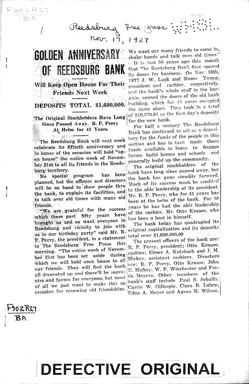  Source: Reedsburg Free Press Topics: Industry Date: 1927-11-17