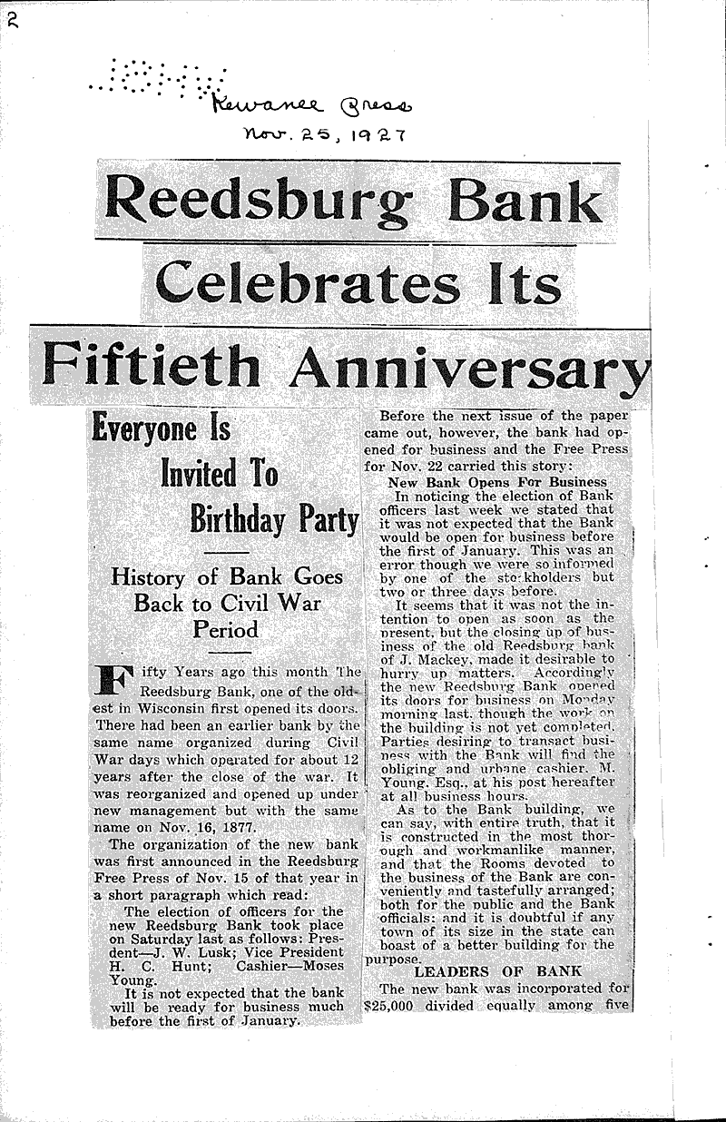  Source: Kewaunee Press Topics: Industry Date: 1927-11-25
