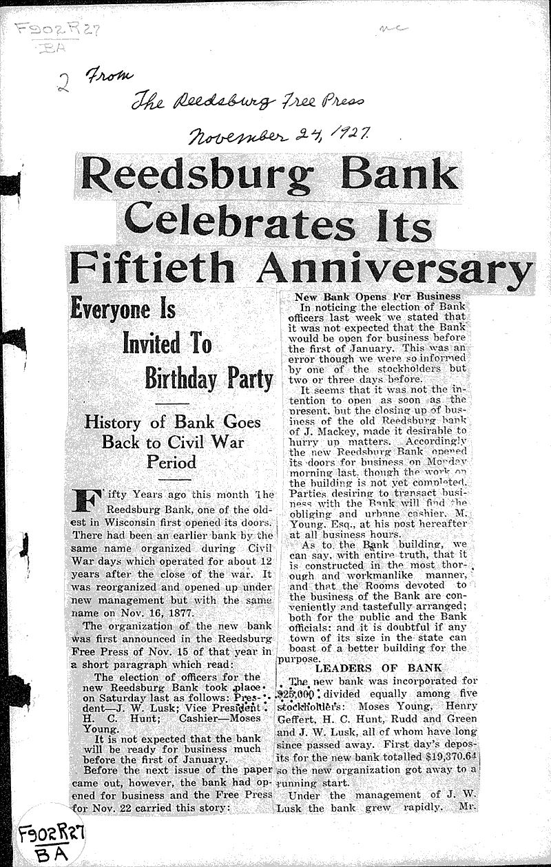  Source: Reedsburg Free Press Topics: Industry Date: 1927-11-24