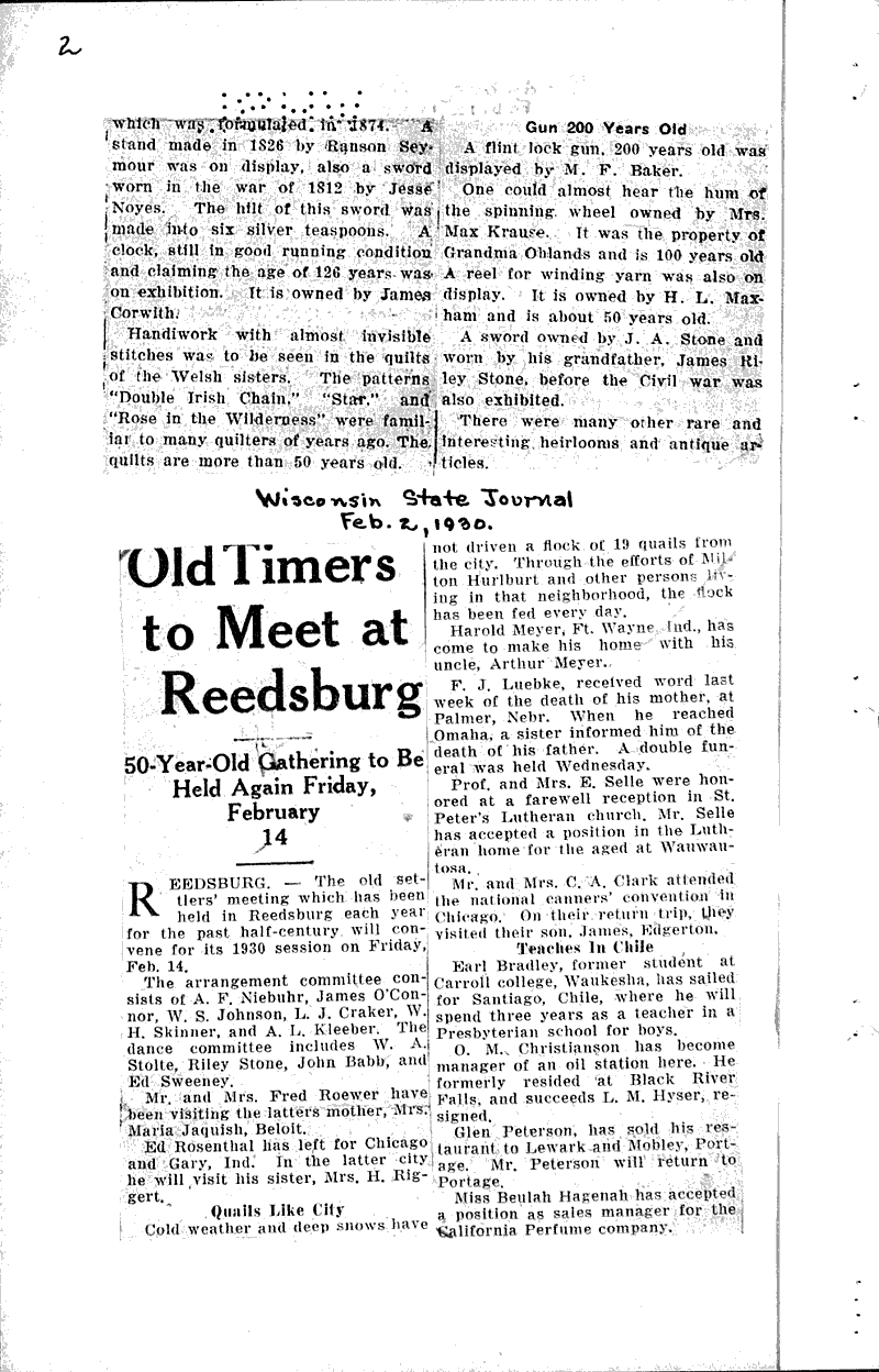 Old timers to meet at Reedsburg Newspaper Article/Clipping